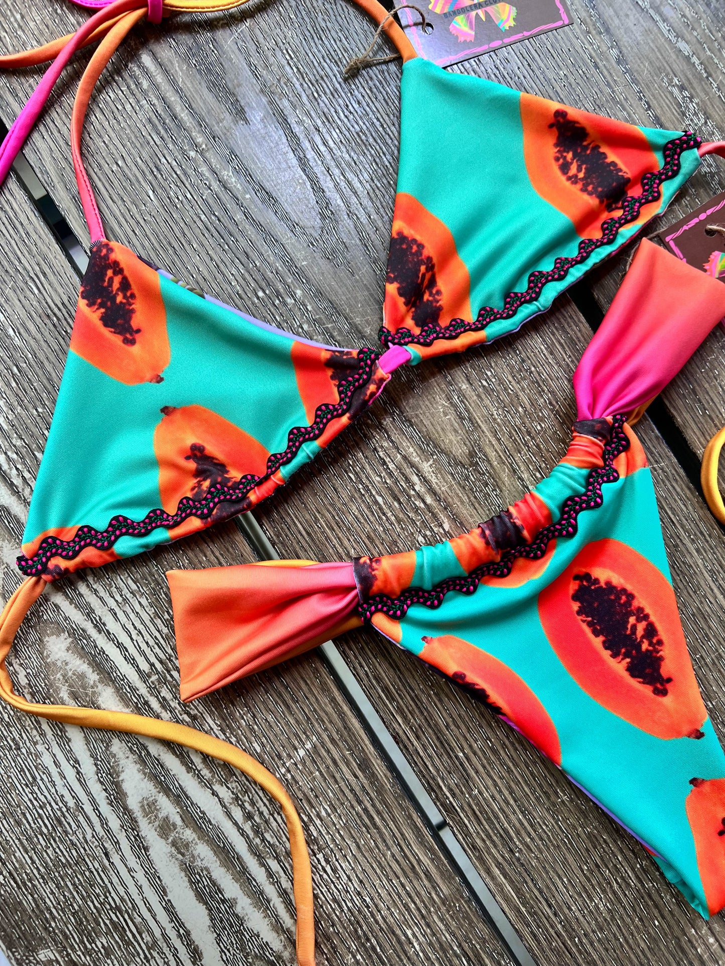 Bikini Set: REVERSIBLE Top Triangular + Bottom Brasil con RickRack