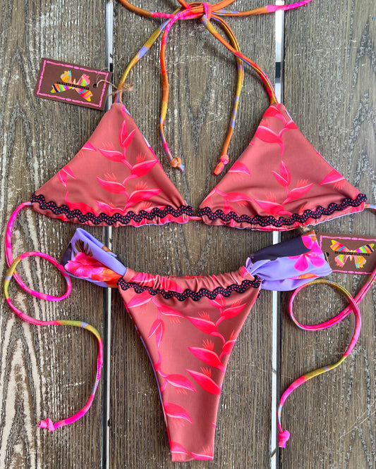 Bikini Set: REVERSIBLE Top Triangular + Bottom Brasil con RickRack